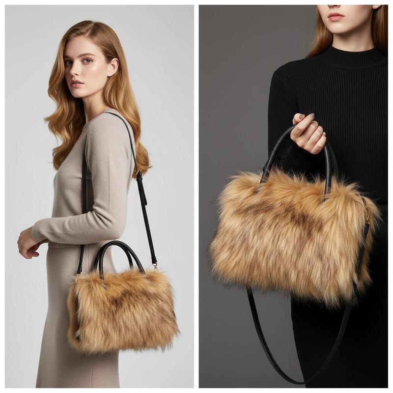 New Faux Fur Handbag Shoulder Purse Shoulder Crossbody Bag, Grab Handle & Strap, Fashion Design, Multiple Colors, Perfect Daily Accessory,Women's Shoulder Handbags Faux Fur Tote Bag Fluffy Satchel Handbags for Women, Mom, Friend, Bridesmaids