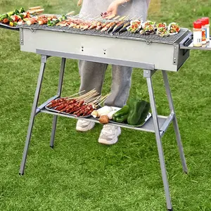 CNCEST 39.3 Inch Charcoal BBQ Grill, Portable Foldable Barbecue Grill with Adjustable Air Vents, 88lbs Capacity Heavy Duty Grill for Outdoor Picnic Camping Beach Party, Grey