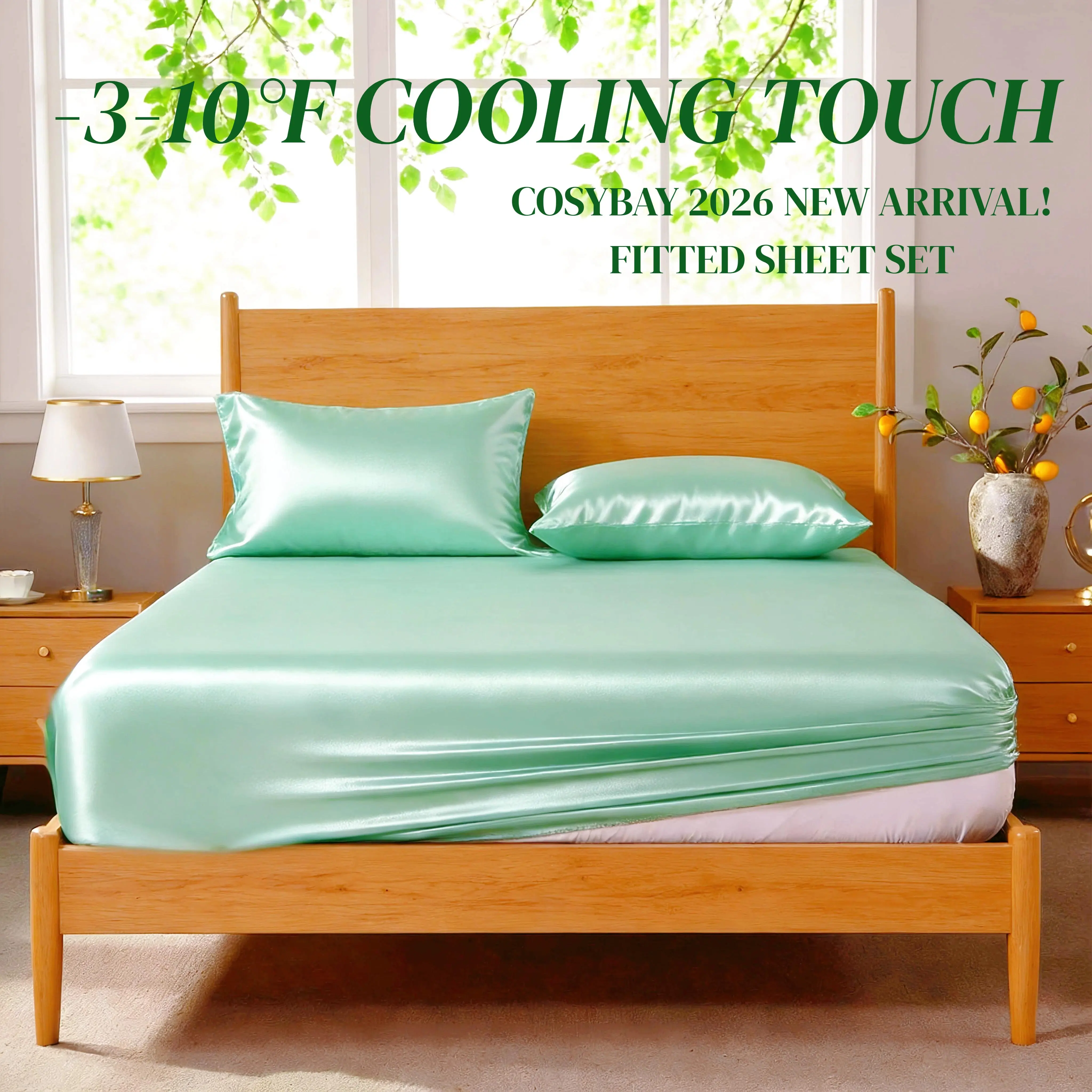 Cosybay Fitted Sheet Set with Pillowcases (2/3‑Pieces) - Twin (2pcs), Full/Queen/King (3pcs), 15" Deep-Pocket Secure Fit, Cooling Breathable Fabric, Wrinkle Resistant, Crisp No-Crease, Durable, Machine Washable - Home Luxury Bedding