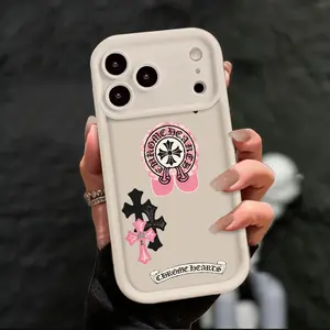 Pink-black cross chic distressed look Phone Case for iPhone 17 AIR 17 PRO 16 PRO 15  PRO MAX  14 PLUS 13 PRO 12 11 PRO Shockproof Protective Cover Full Protection Anti-Drop