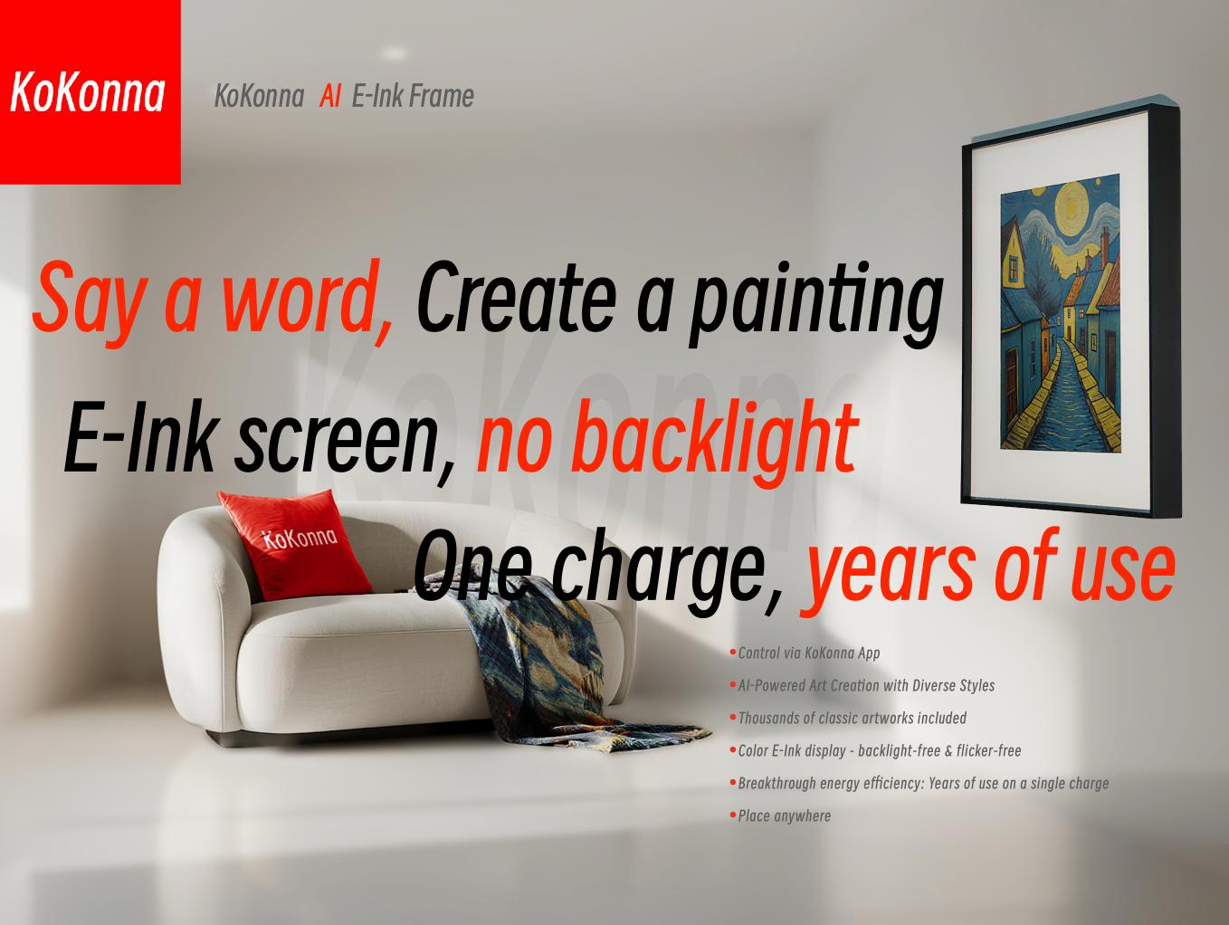 KoKonna 7.3" AI E-Ink Photo Frame – Walnut or Aluminum, Months of Battery Life, Wireless, Paper-Like Display for Home & Office Decor