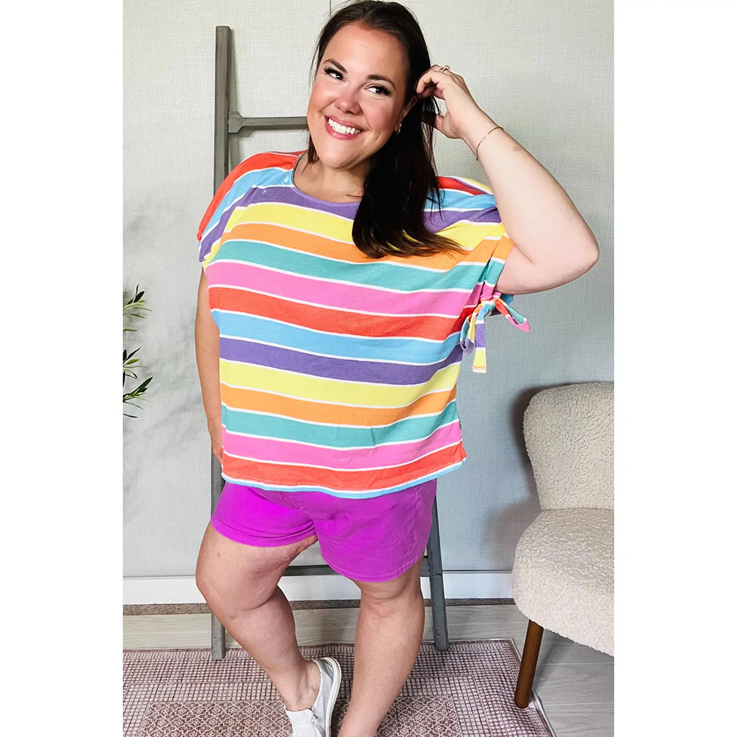 Feeling Bold Multicolor Stripe Dolman Bow Tie Sleeve Top