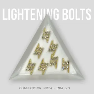 Lightning Bolt Metal Charm Collection - 5 Pieces Gold Metal Charms for Nail Art Decoration