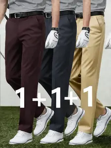 Pack of 3 Men's New Casual Straight Leg Stretch Solid Dress Pants, Wrinkle-Free Comfort for Work and Weekend, Perfect Fit All Seasons