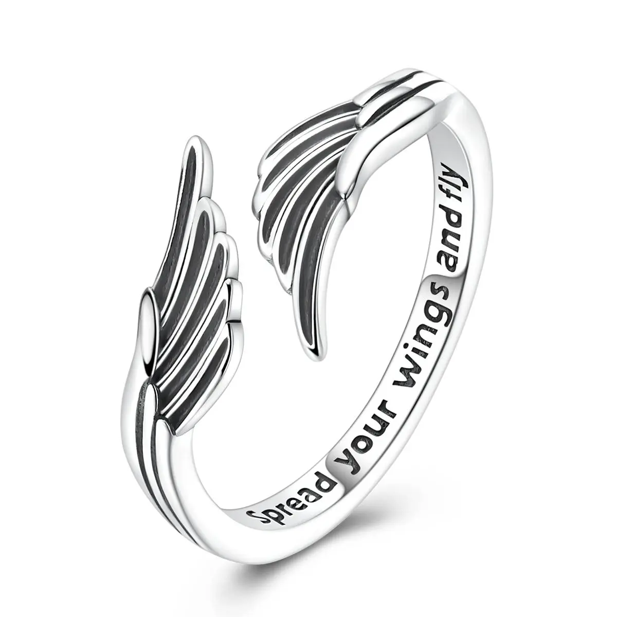 LAZA Vintage Angel Wing Ring in 925 Sterling Silver, Women's Fashion Jewelry with Hidden Message, Adjustable Memorial Gift, Angel Rings, Daily, Wrap Ring, Everyday Wear, Special Occasion Jewelry