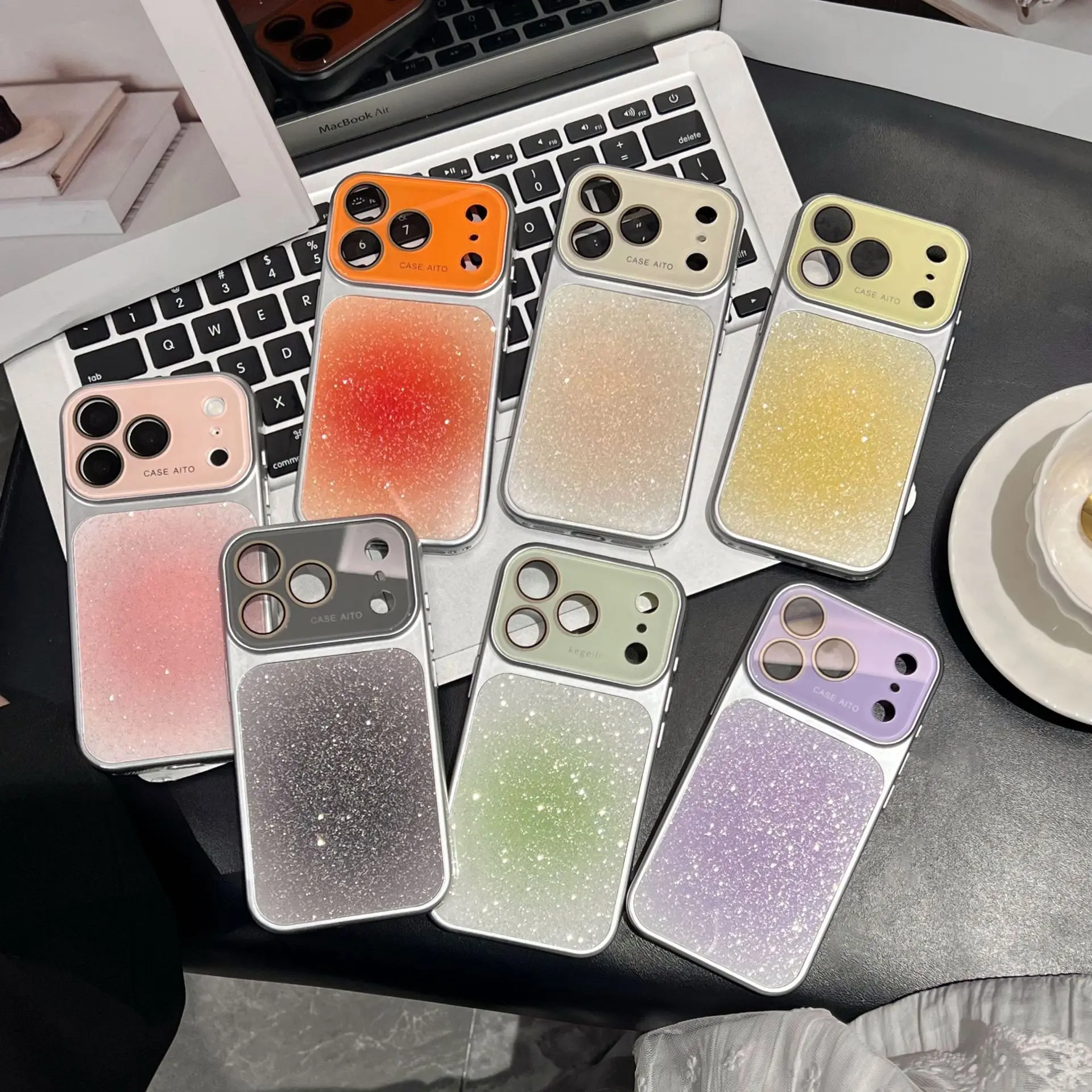 High-glam glitter gradient big window phone case for iPhone 17 Pro Max/16/15/14/13, full coverage for camera and buttons, drop-proof and anti-slip phone protector