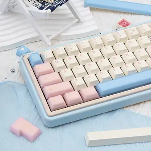 Cute Pink White Blue 164-Key PBT Keycaps, Five-sided  sublimation，Double-Shot Transparent Custom Keycaps for Cherry Gateron MX Switches | Creamy Gaming Keyboard Keycaps Set