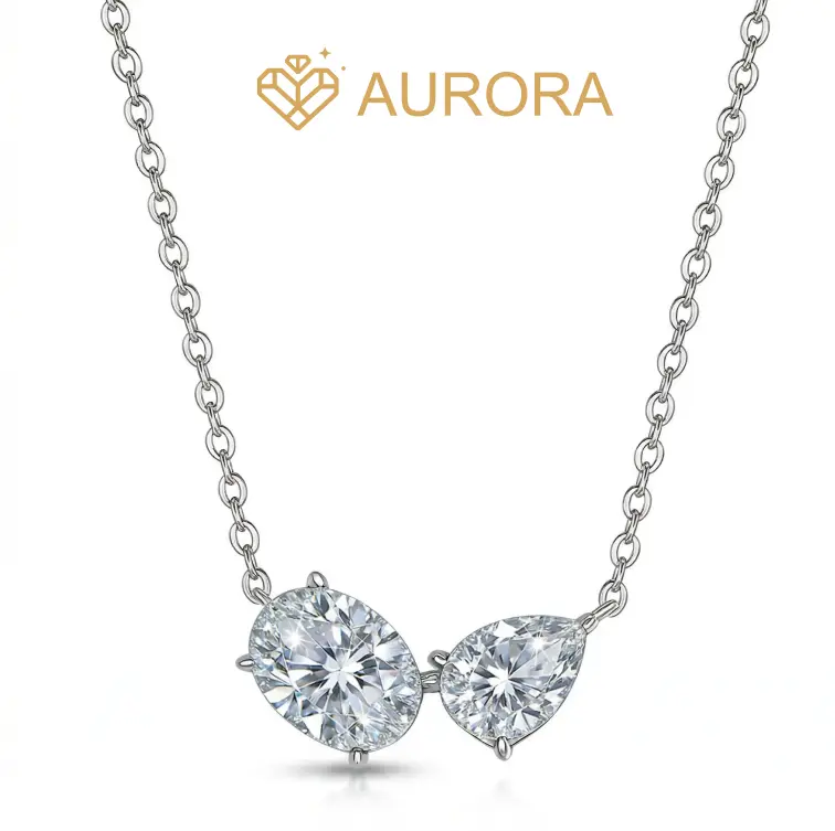 【#248 Virelia Duo】Moissanite necklace Daily Gift Auspicious Engagement Wedding Woman necklace Jewelry Daily Gift Auspicious Engagement Wedding Woman necklace Jewelry Synthetic Moissanite