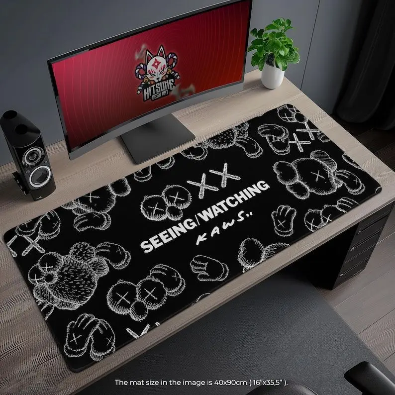 KAWS Inspired Gaming Mouse Pad, Seeing Watching Desk Mat, Black Art Desk Pad, Large Aesthetic Mousepad, Cool Graffiti Gaming Mat, Gift