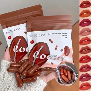 10Pcs Chocolate Mini Lipstick pills Set Long Lasting Matte Velvet Lipstick Creamy Texture Non Sticky Cup Design for All Skin Types Gloss Lipgloss - Makeup