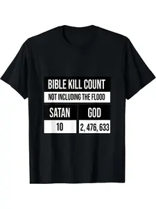 Bold Atheist Anti-Theist Satanist Graphic Tee - Bible Kill Count Design, Heavyweight 180GSM Cotton Shirt for Men - Anti Christian, - Everyday & Formal Events - Sizes S-XXXL - Atheist Gift for Dad, Husband, Grandpa - Machine Washable Black T-Shirt, Protest