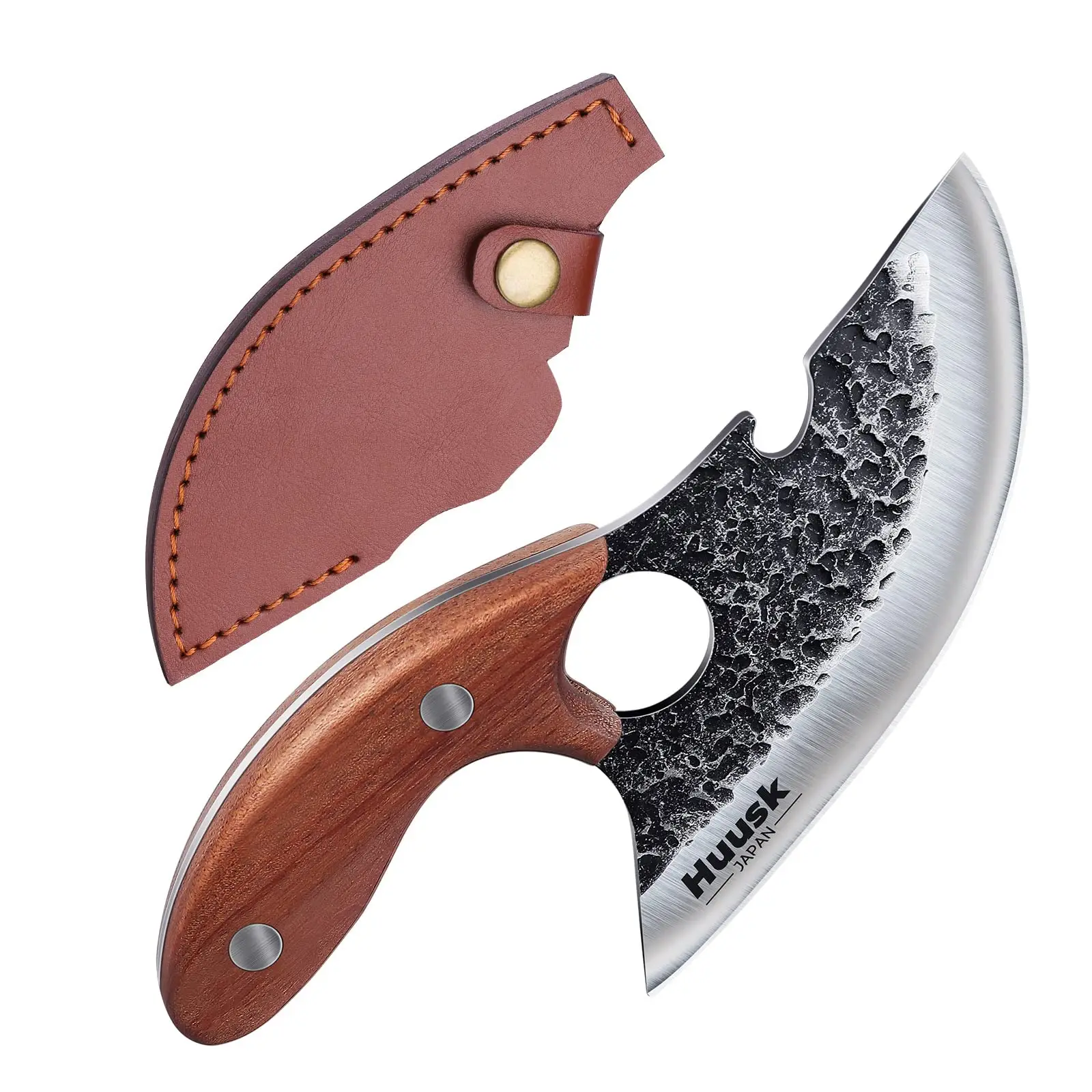 Huusk Knives - Mini Viking Knife – Hand-forged Ulu knife, full tang, Caveman Ultimo style. Compact and ideal as a Christmas & Thanksgiving gift– Perfe