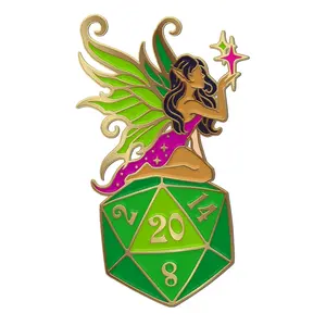 Fairy D20 Pin - Authentic Handcrafted Wooden Pin with Traditional Design and Unique Craftsmanship