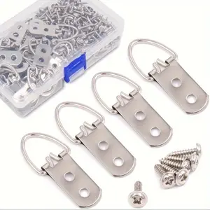 Heavy Duty 30pcs Large Wide D Ring Shape Nail Non-Trace Frame Picture Hangers - Double Hole with Screws - for Home Decoration