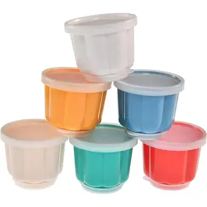 Set of 6 Small Plastic Cups with Lids - Reusable Plastic Dessert Molds for Jello, Gelatin, Ice Cream - Food and Dishwasher Safe Small Freezer Containers for Making Desserts Disposable Round