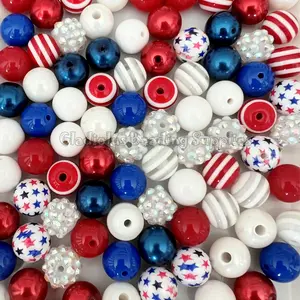 100 Qty 12mm Acrylic Beads for Independence Craft, Gumball Beads, Chunky Bubblegum Beads, Fourth of july
