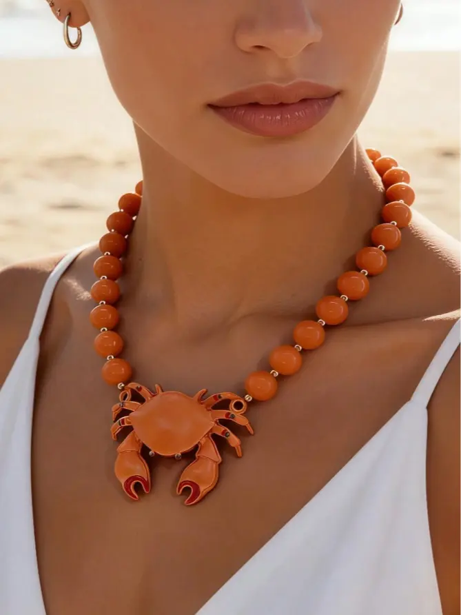 Theme Crab Pendant Necklace – Chain for Women | Beach Vacation, Party, Photoshoot Jewelry