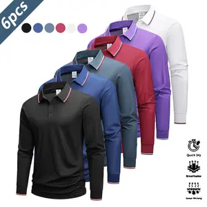 Men's 6-Pack Quick-Dry Performance Polo Shirts, Red White Striped Collar & Sleeve Cuffs, Breathable Comfortable Athletic Top, Golf Apparel for Sports, Casual Vacation