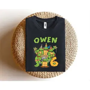 Sweat-shirt garçon anniversaire pizza tortues, tortues assorties, chemises de fête d'anniversaire tortues personnalisées, film pour tout-petits, t-shirt garçon anime, chemise tortues vertes