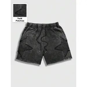 Men's Star Pattern Drawstring Waist Pocketed Casual Shorts, School Fabric Menswear Plain Polyester
