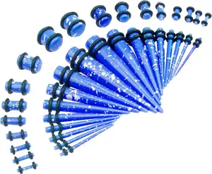 50 PCS Acrylic Gauge Kit Tapers Heart Tunnels Plug 14G-0000G Ear Stretching Set - blue