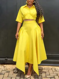 Women's Fashion Two-Piece Set, Short Sleeve Crop Top + A-Line Skirt, Casual Party Streetwear, Sexy for Outdoor Activities