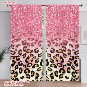 2D Flat 2Pcs gradient leopard print living room curtains, sparkle glam pole hung semi blackout, transparent, bedroom,, home decorative curtains..