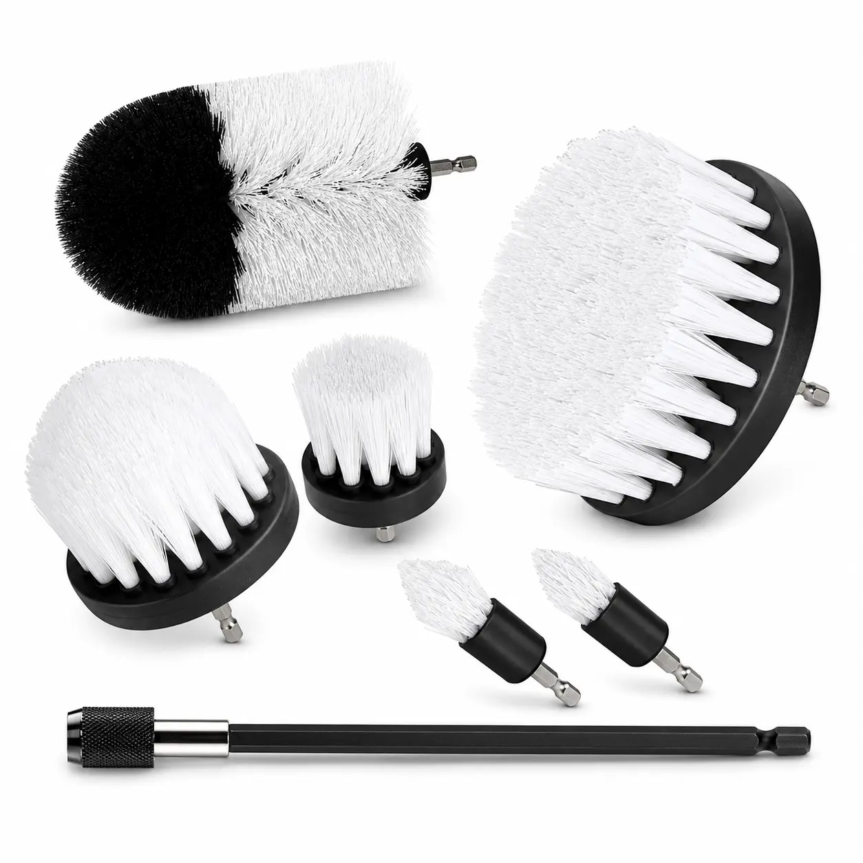 7Pcs White Soft Drill Brush Attachment Set, Power Scrubber Cleaning Brush Kit for Bathroom, Grout, Tile, Glass & Floors