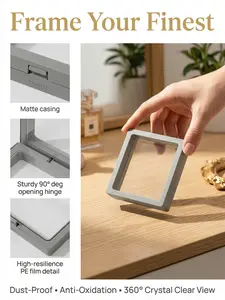 Pack of 5 3D Grey Floating Display Cases, Dustproof Jewelry Packaging, Transparent Hanging Storage Boxes for Necklaces, Bracelets, Rings, Coins, Earrings and Brooches, with Elastic Membrane, Suitable as Gift Boxes for Retail and Personal Use