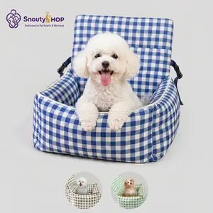 Portable Pet Car Seat for Small Dogs,Cooling fabric,Summer 3-Fold Travel Dog Cat Bed Breathable Detachable Plaid Carrier Elevated Safety Booster Cooling Dual-Use Nest for Chihuahua Pomeranian Poodle Lightweight Sturdy Travel Essentials