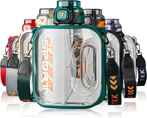 TKK Half Gallon Water Bottle Jug with Straw Large Capacity Plastic Water Bottle Dishwasher Safe 1/2 Gallon 64 Oz Water Bottle Jug BPA Free Tritan for Gym Yoga Travel Camping Outdoor Green Teal