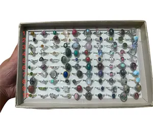 Row A-J Adjustable Crystal Rings for Adults with Assorted Gemstones and Elegant Designs