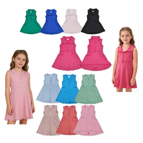 Girls' Sleeveless Athletic Tennis Sports Dresses - Yoga-Soft Stretch, Above-Knee A-Line Shift, Athletic & Stylish Breathable Toddler/Kid Summer Wear, Machine Washable, Sizes 3-6M,12-18M,3T,10-12T
