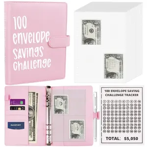 100 Envelopes Money Saving Challenge - A5 Money Saver Budget Binder Book with Cash Envelopes and Numbers, 100-Days of Easy and Funny Ways To Save $5,050 Cash Envelope Challenge Binder for Office,Home,School,Pink