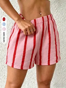 Women's Summer Daily Light Sport Vacation Running High Waist Elastic Sporty Striped Pockets Everyday Shorts Home Outdoor City Regular Trend Casual Elegant Youth Simple Versatile Texture Temperament Literary Art