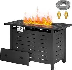 40" Propane Fire Pit Table , 50,000 BTU Outdoor Gas Fire Table with Waterproof Cover, Rectangular Steel Fire Table with Lid and Lava Rock for Outdoor, Patio, Backyard,Metal Black&Brown