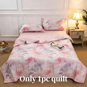 1PC Floral Print Cooling Summer Comforter, Lightweight Breathable AC Quilt, Machine Washable Quilted Bedspread, Perfect for European & All Home Styles, Ideal for Hot Summer Days