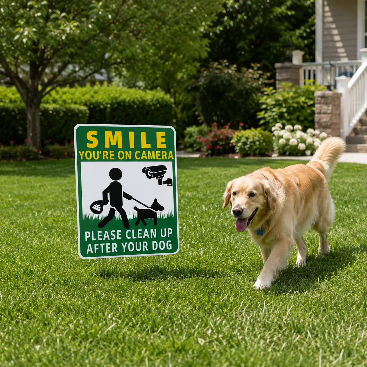 Waterproof Aluminum Print Dog Poop Warning Garden Sign - "Smile You’re on Camera Please Clean Up After Your Dog" - 11.81x7.87" Outdoor Plaque for Fence/Mailbox, Lawn, Garden Signs, Outdoor Plaques