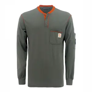 5.5OZ Button Pullover T-Shirts /Contrast Neck Trim-3208-2