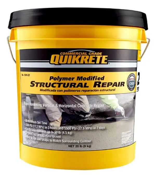 Quikrete 235980 Structural Repair Mix - Polymer-Mod. Concrete Patch, Rapid Set Time, 20 lb, Suitable for Vertical/Horiz. Use
