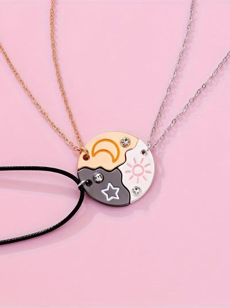 Fashion Trendy Star Moon Sun Pendant Necklace Set, Simple Casual Versatile Design, Ideal Gift for Friends, Zinc Alloy        ， ，。 ？