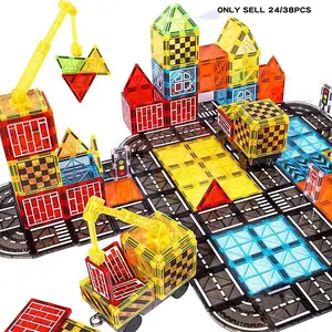 Magnetic building block road assembly magnetic toy set, Magnetic construction set, Magnetic tiles set, STEM magnetic building blocks, creative building toys for boys and girls, suitable for back-to-school season gifts