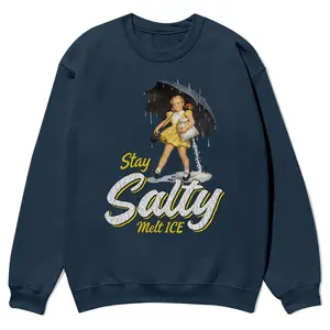 Subtle Anti Ice Stay Salty Protest crewnecks for men and women, full color fall sweatshirts, fun and cozy patterned sweaters, unisex fall clothing