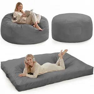 Garvee 4-in-1 Oversized Memory Foam Bean Bag Sofa Bed – 4ft Large Convertible Lounger – Soft Removable Washable Velvet Cover – Multi-Functional Couch for Adults & Teens – Ideal for Living Room,Gray