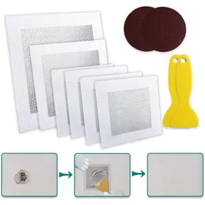 10 Pack Drywall Repair Kit for Large Holes, 4/6/8 Inch Dry Wall Patch Kits for Erase a Small  Hole, Plaster Wall Patching Self Adhesive  Mesh with Scraper and Sandpaper