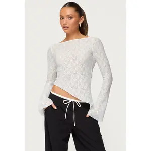 Mare Asymmetric Gem Sheer Lace Top