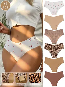 Women's Comfortable Seamless Invisible Panties Set of 6, Sexy Fitted Underwear for All Seasons, Plain Pattern, Organic Textile, Soft Comfy Panty