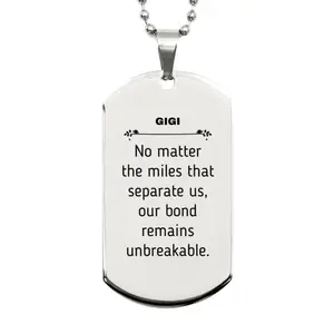 Gigi Long Distance Relationship Gifts, No matter the miles that separate us, Cute Love Silver Dog Tag For Gigi, Birthday Christmas Unique Gifts For Gigi