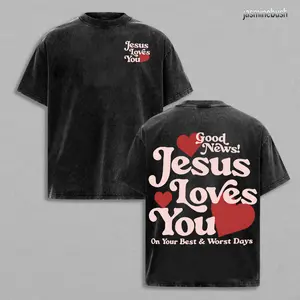 Good News Jesus Loves You Chrsitian Washed T-Shirt, Jesus T-Shirt, Jesus Tee, Easter Tee, Christian Apparel Streetwear Gym Menswear Oversized Top Men or Women