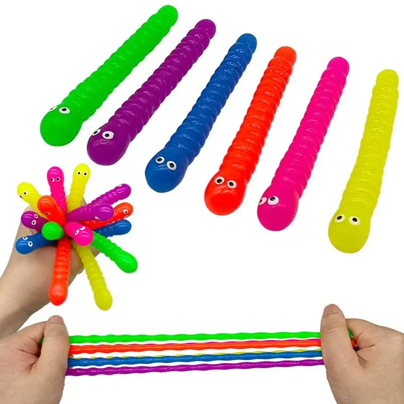 5pcs Colored Caterpillar Pull Worm Noodle Fidget Toys - TPR Rubber Stretch Toy, Anxiety Relief Sensory Accessory, Gadget for Neurodivergent Kids, Enhances Hands-On Ability & Cultivates Innovative Thinking